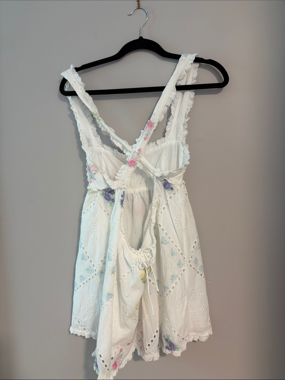 For Love & Lemons White Eyelet Mini Dress with Floral Embroidery - Picture 2 of 2